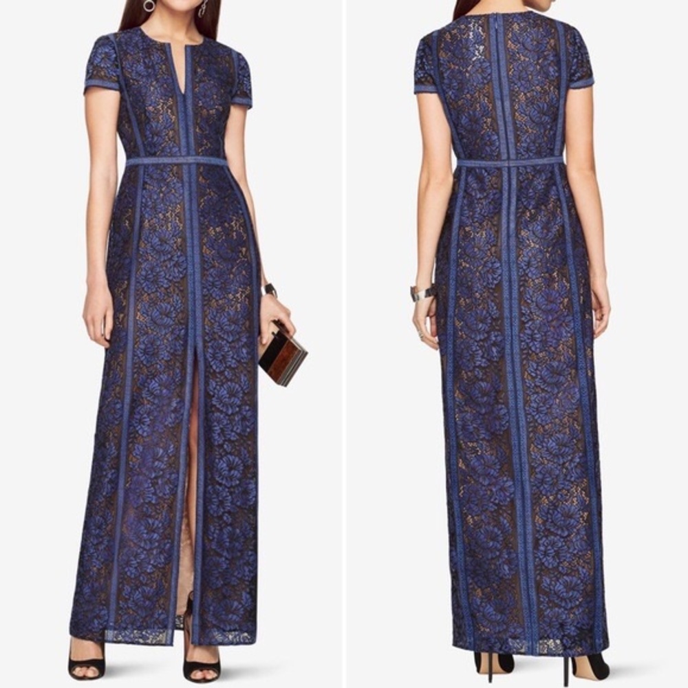 BCBGMaxAzria Navy Cailean Floral Lace Maxi Dress